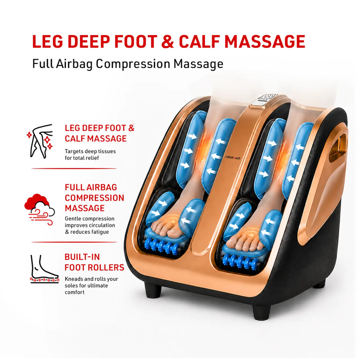 OrthoLax Foot & Calf Massager with heat, air compression and rollers relieves foot pain